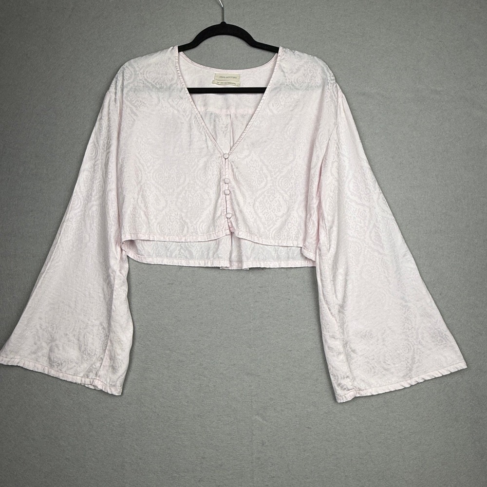 Urban Outfitters Pink Floral Cropped Peasant Bell Sleeve Top Coquette Boho Sz S